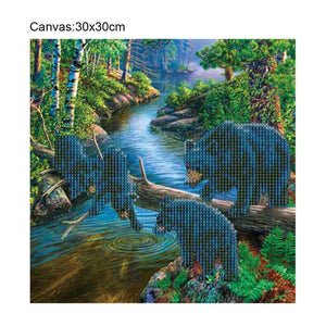 Bears 30x30cm(canvas) partial round drill diamond painting