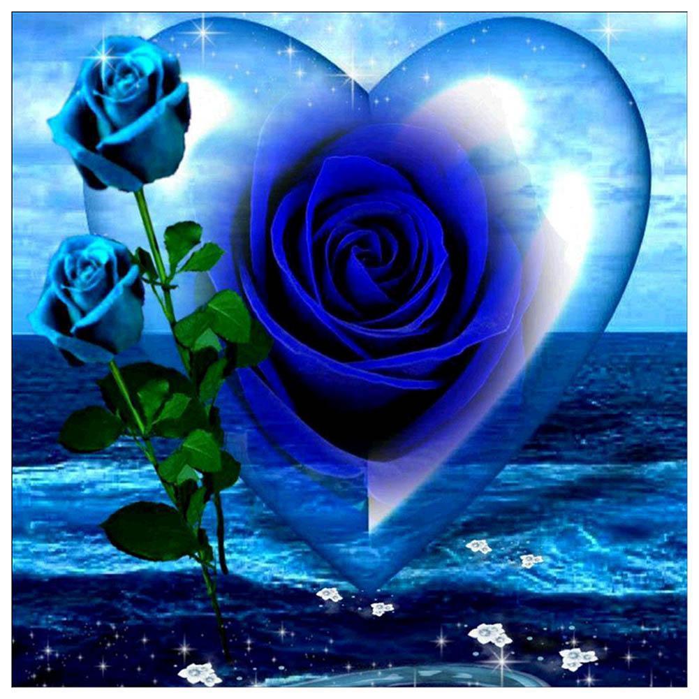 Blue Rose Heart 30x30cm(canvas) partial round drill diamond painting