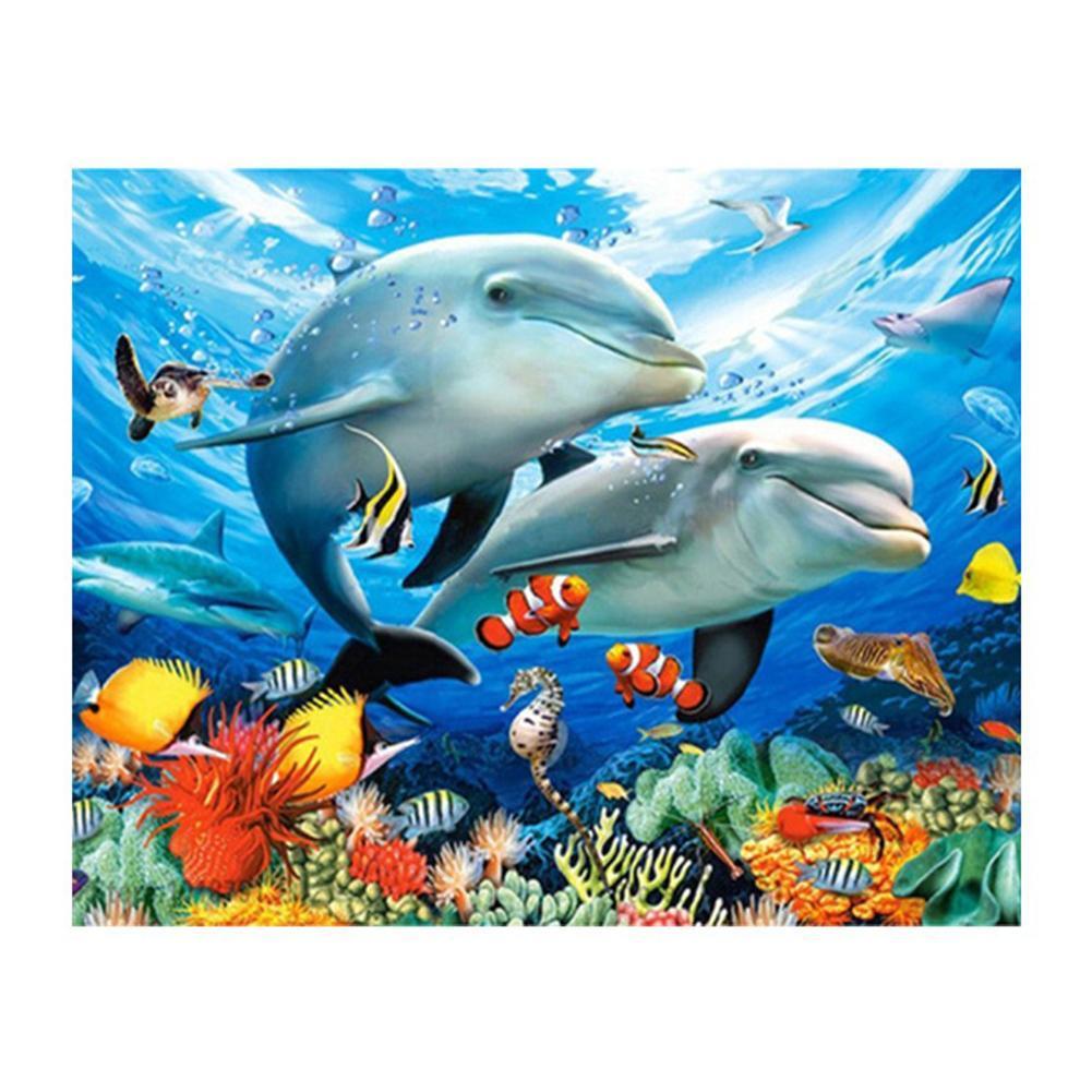 Brother Dolphin 30x25cm(canvas) partial round drill diamond painting