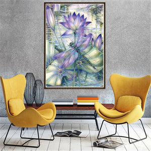 Dragonfly Lotus Flower 30x40cm(canvas) full round drill diamond painting