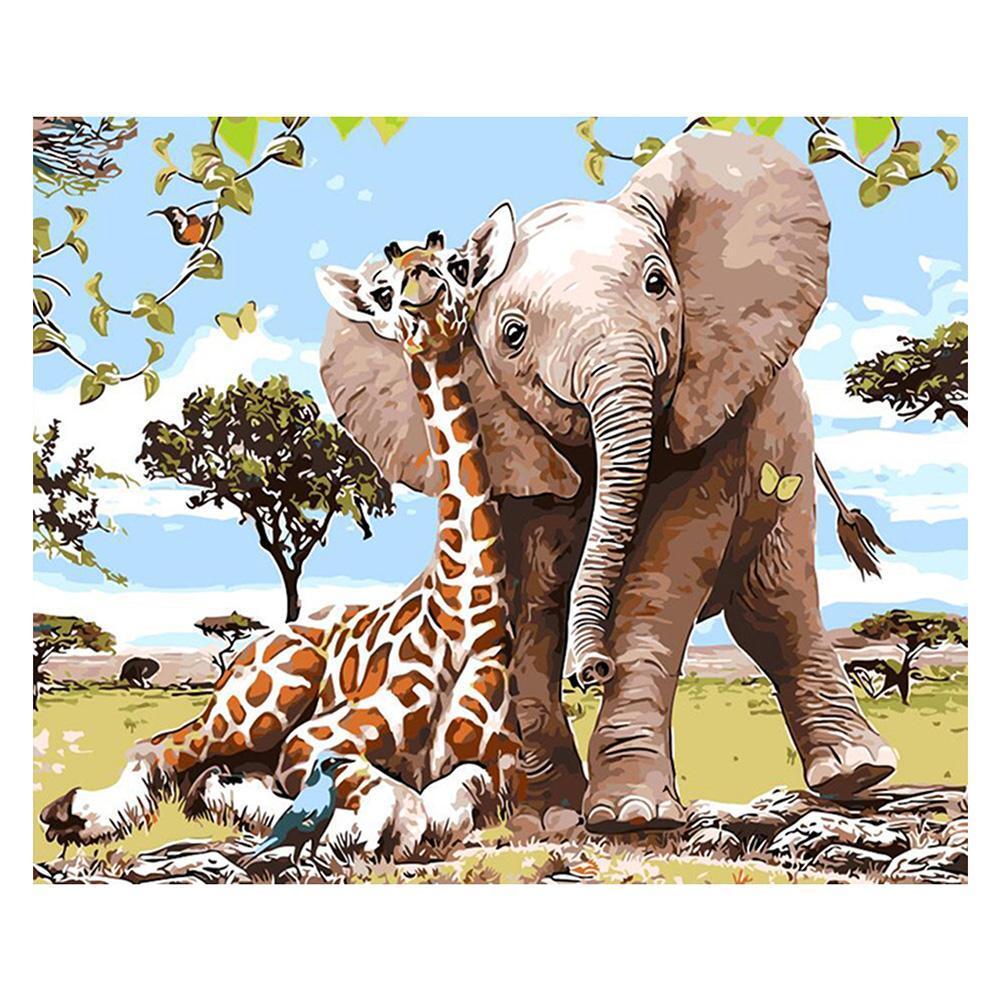 Giraffe Elephant 30x35cm(canvas) full round drill diamond painting
