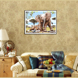 Giraffe Elephant 30x35cm(canvas) full round drill diamond painting
