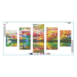 Scenery 5-pictures 95x45cm(canvas) full round drill diamond painting