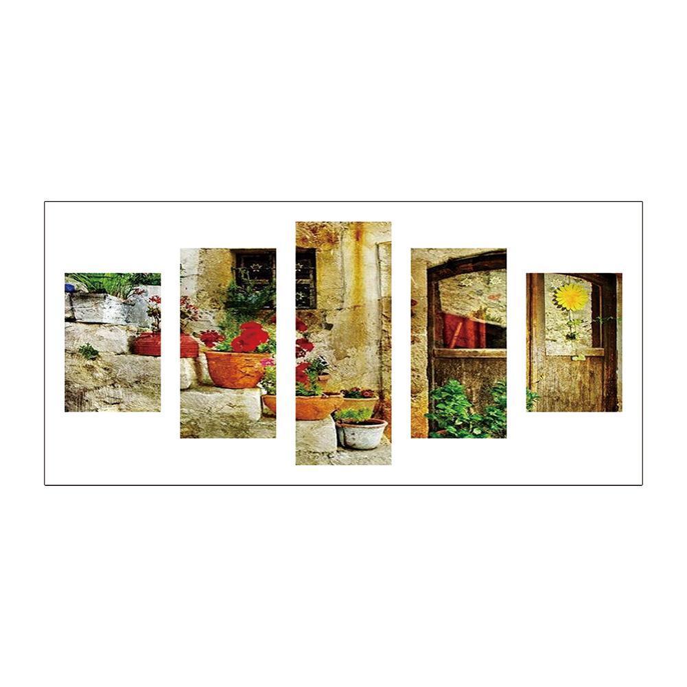 Flowerpot 5-pictures 95x45cm(canvas) full round drill diamond painting