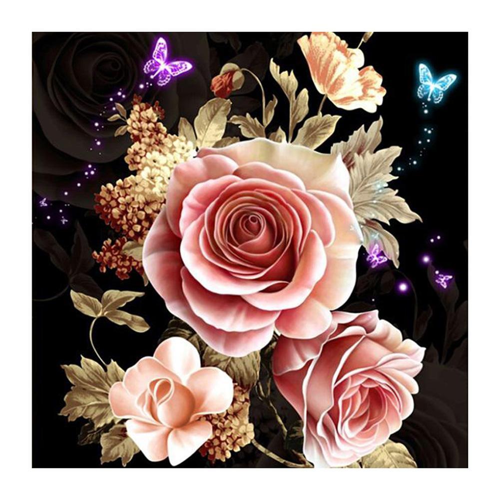 Butterfly Flowers 30x30cm(canvas) partial round drill diamond painting