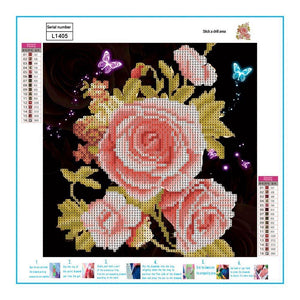 Butterfly Flowers 30x30cm(canvas) partial round drill diamond painting