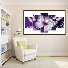 Load image into Gallery viewer, Purple Butterfly 5-pictures 95x45cm(canvas) full round drill diamond painting
