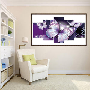Purple Butterfly 5-pictures 95x45cm(canvas) full round drill diamond painting