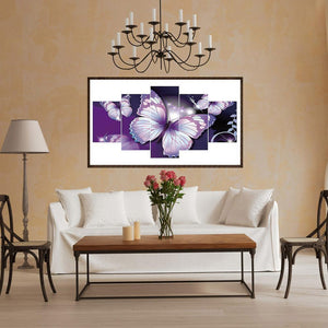 Purple Butterfly 5-pictures 95x45cm(canvas) full round drill diamond painting