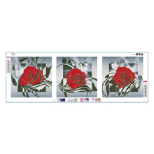 Load image into Gallery viewer, Red Rose 3-pictures 95x34cm(canvas) full round drill diamond painting
