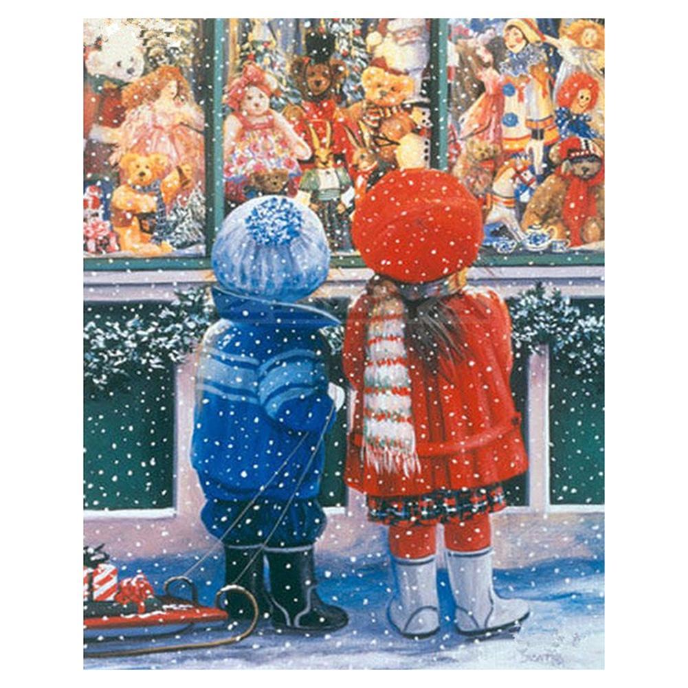 Christmas Snowing Street 25x30cm(canvas) partial round drill diamond painting