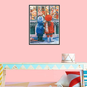Christmas Snowing Street 25x30cm(canvas) partial round drill diamond painting
