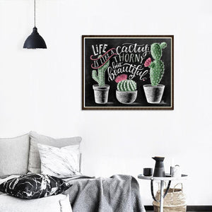 Cactus Blackboard 30x25cm(canvas) full round drill diamond painting