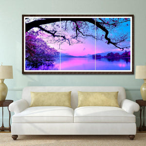Purple Cloud 3-pictures 80x40cm(canvas) full round drill diamond painting