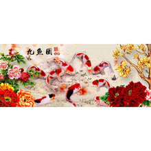 Load image into Gallery viewer, Peony 9 Fishes 80x35cm(canvas) full round drill diamond painting
