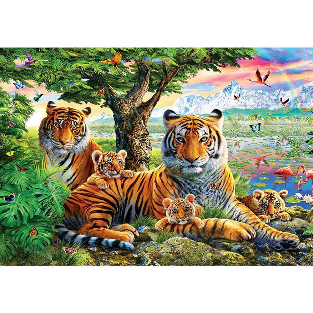 Tiger Family 40x30cm(canvas) full round drill diamond painting