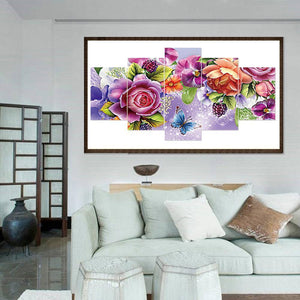 5pcs Butterfly Flowers 95x45cm(canvas) full round drill diamond painting