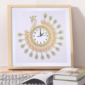 DIY Special Shaped Diamond Painting Peafowl Wall Clock Embroidery Craft
