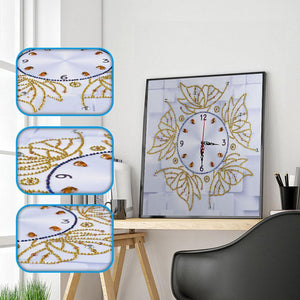 DIY Special Shaped Diamond Painting Gold Butterfly Wall Clock Craft Decor