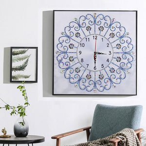 DIY Special Shaped Diamond Painting White Flower Wall Clock Craft Art Decor
