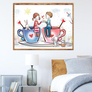 Sweet Lovers Cup 40x30cm(canvas) full round drill diamond painting