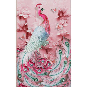 Pink Peafowl 40x30cm(canvas) full round drill diamond painting