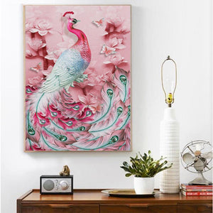 Pink Peafowl 40x30cm(canvas) full round drill diamond painting