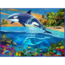 Load image into Gallery viewer, Dolphin 30x25cm(canvas) partial round drill diamond painting
