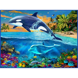 Dolphin 30x25cm(canvas) partial round drill diamond painting