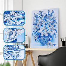 Load image into Gallery viewer, Blue Flowers 40x30cm(canvas) beautiful special shaped drill diamond painting
