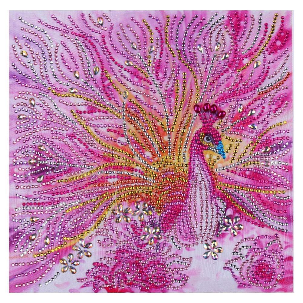 Pink Peafowl 30x30cm(canvas) beautiful special shaped drill diamond painting