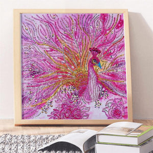 Pink Peafowl 30x30cm(canvas) beautiful special shaped drill diamond painting