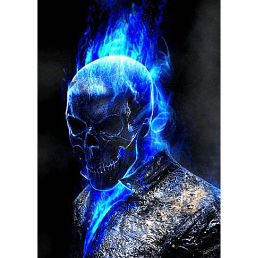 Blue Flame Skull 30x40cm(canvas) full round drill diamond painting
