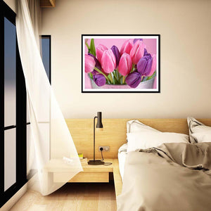 Pink Flowers 40x30cm(canvas) full round drill diamond painting