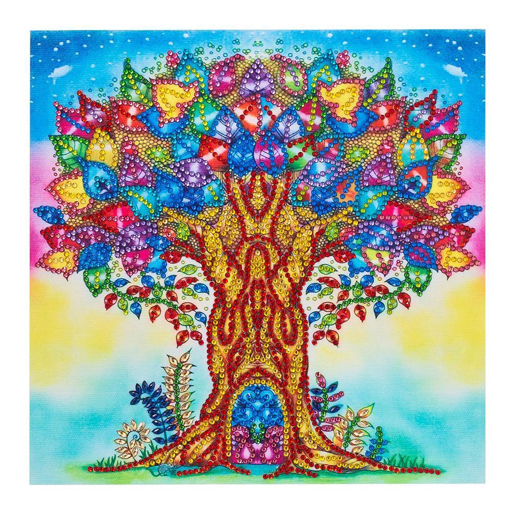 Colorful Tree 30x30cm(canvas) beautiful special shaped drill diamond painting