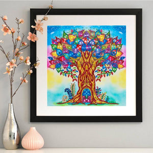 Colorful Tree 30x30cm(canvas) beautiful special shaped drill diamond painting