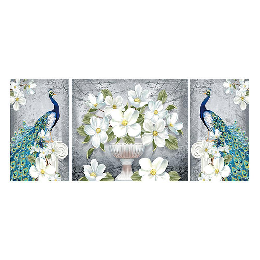 3pcs Peacock 90x40cm(canvas) full round drill diamond painting