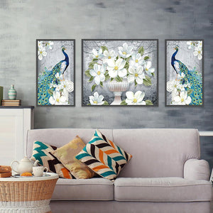 3pcs Peacock 90x40cm(canvas) full round drill diamond painting