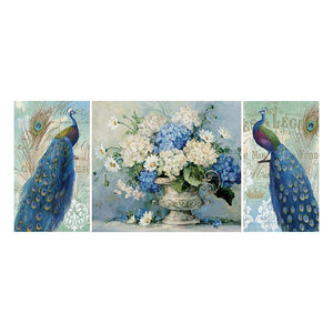3pcs Peacock 90x40cm(canvas) full round drill diamond painting