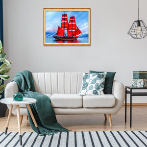 Red Sailing Ship 40x30cm(canvas) full round drill diamond painting
