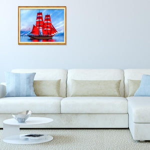 Red Sailing Ship 40x30cm(canvas) full round drill diamond painting