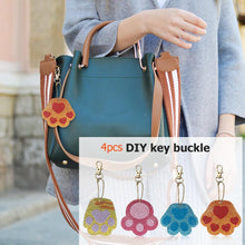 Load image into Gallery viewer, 4pcs DIY Full Drill Diamond Painting Keyring Cartoon Cat Bear Paw Keychain
