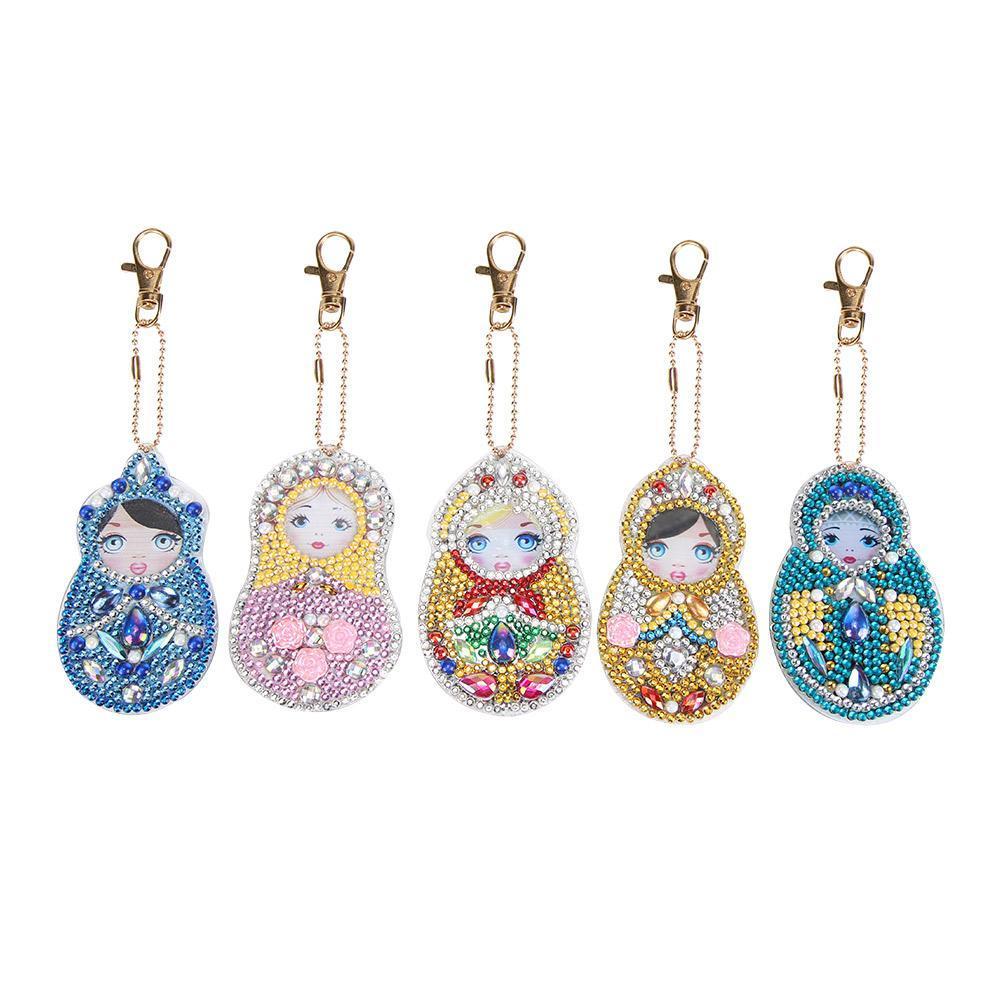 5pcs/set DIY Doll Full Drill Special Shaped Diamond Painting Keychain