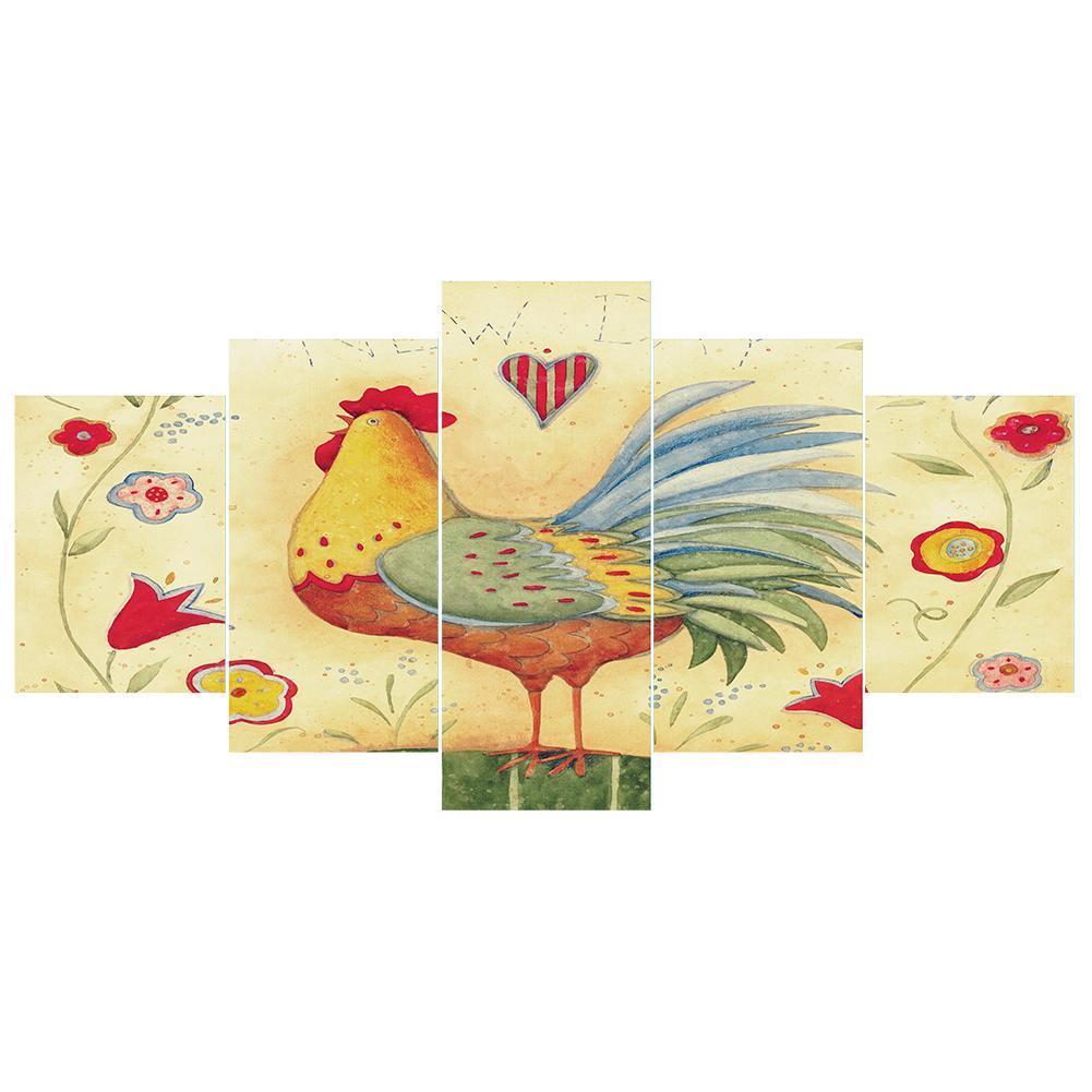 5pcs Rooster 95x45cm(canvas) full round drill diamond painting