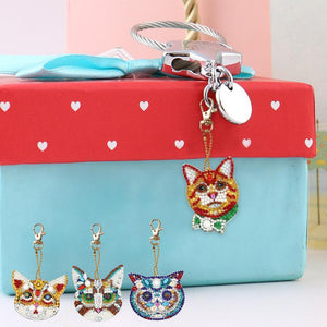 4pcs DIY Diamond Painting Keychain Special-shaped Full Drill Cat Ornament