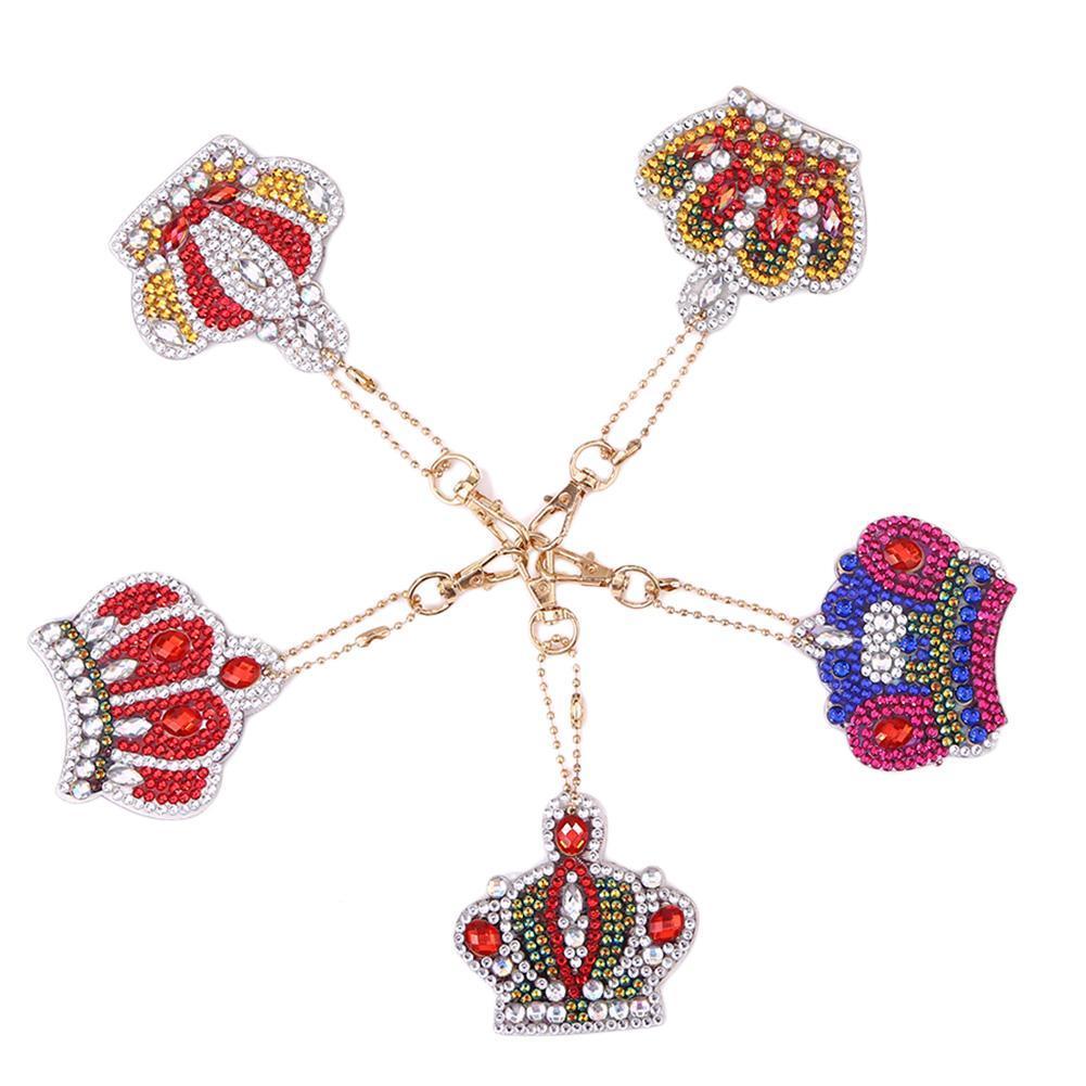 5pcs DIY Crown Full Drill Special Shaped Diamond Painting Keychains Gifts