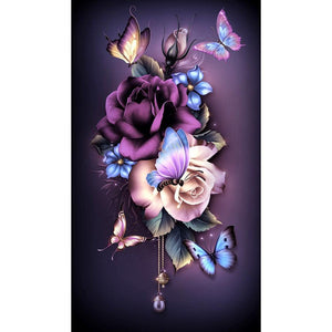 Flower Butterfly 30x48cm(canvas) full round drill diamond painting