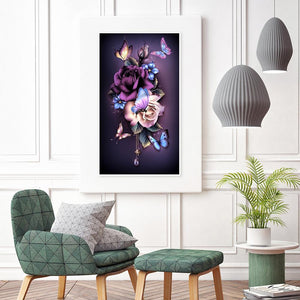 Flower Butterfly 30x48cm(canvas) full round drill diamond painting