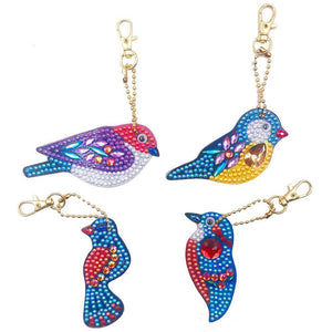 4pcs DIY Birds Full Drill Special Shaped Diamond Painting Keychains Gifts