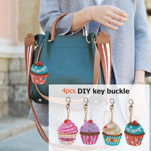 4pcs DIY Cupcake Full Drill Special Shaped Diamond Painting Keychains Gifts